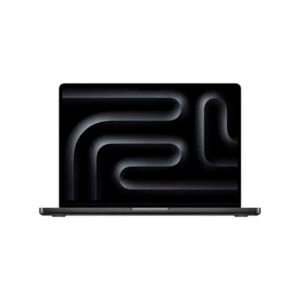 MacBook Pro preto espacial com wallpaper abstrato ondulado