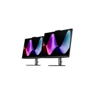 Dois monitores de computador com ecrã colorido em fundo branco